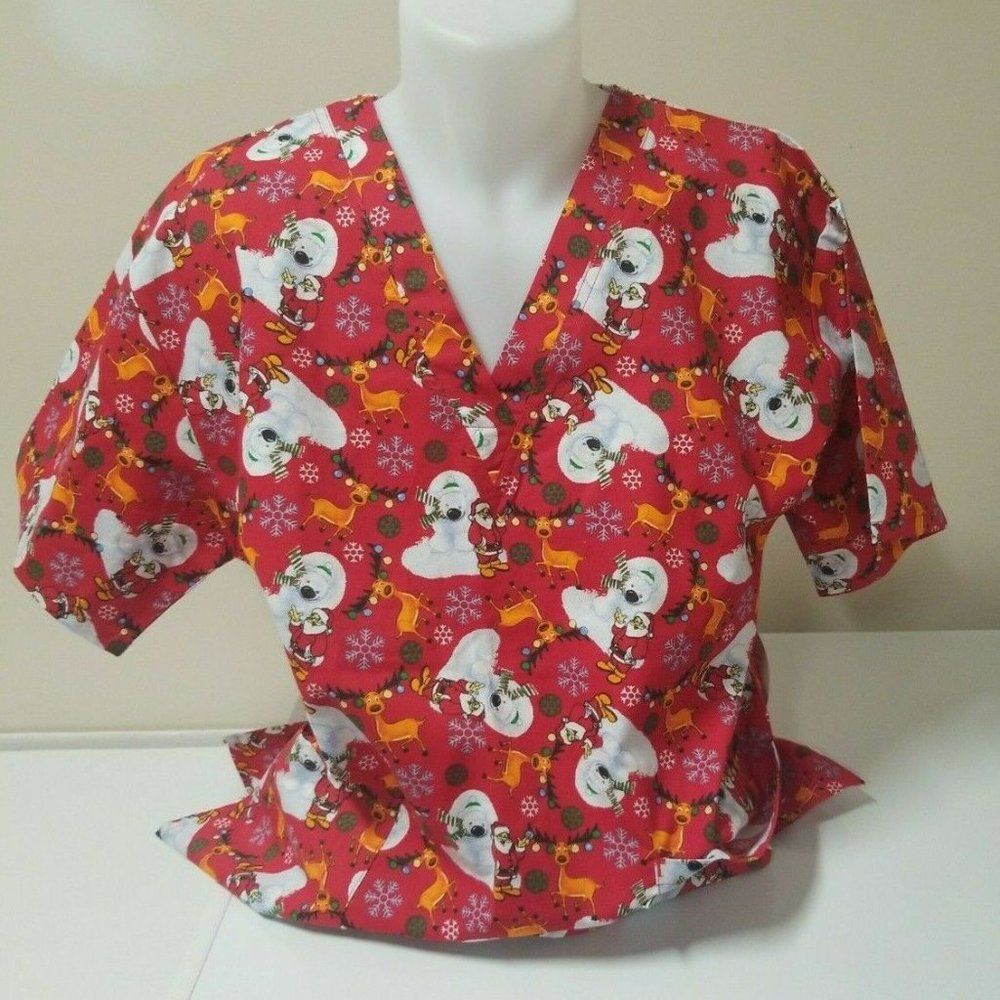 Christmas Nursing Scrubs Polar Bear V Neck Slip on